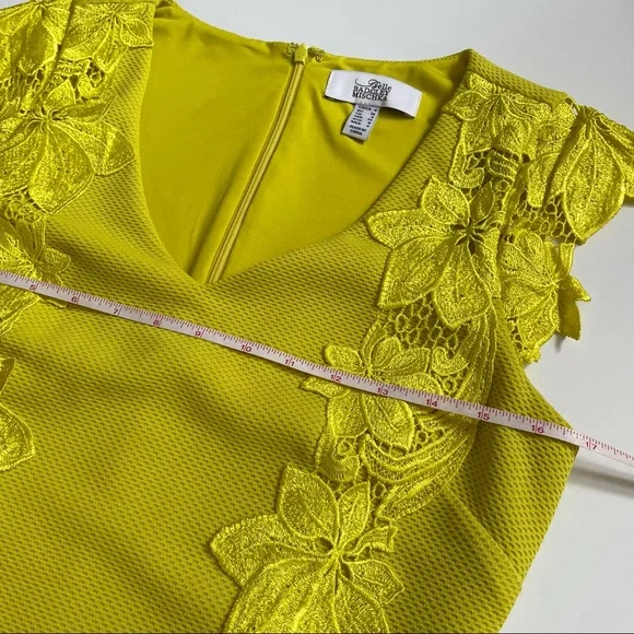 Badgley Mischka Chartreuse Yellow Lace Dress sz 4 - Picture 7 of 14